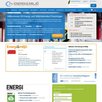 VVS-tidningen Energi & Miljö startsida 2017