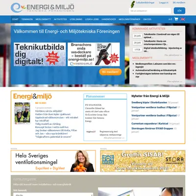 VVS-tidningen Energi & Miljö startsida 2022