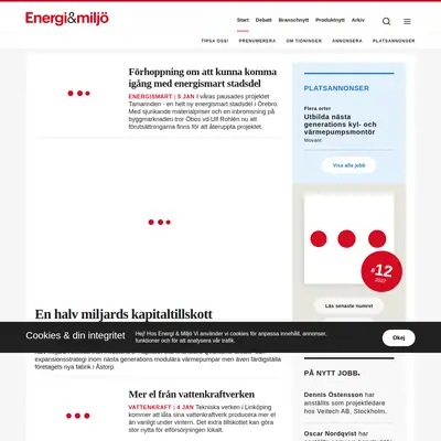 VVS-tidningen Energi & Miljö startsida 2023