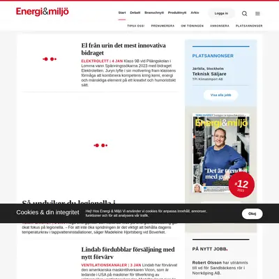 VVS-tidningen Energi & Miljö startsida 2024