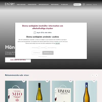Enjoy Wine & Spirits startsida 2026