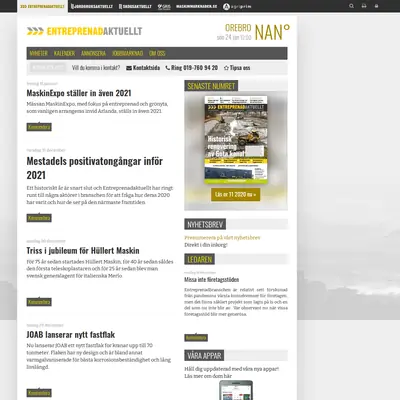 ENTREPRENADAKTUELLT startsida 2021
