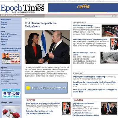 Epoch Times, epochtimes.se startsida 2007