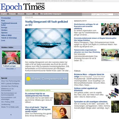 Epoch Times, epochtimes.se startsida 2010