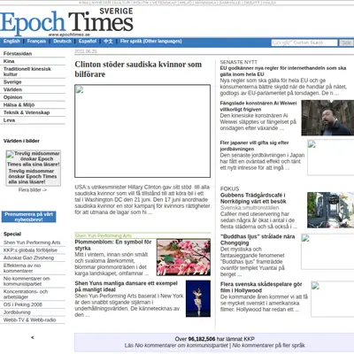Epoch Times, epochtimes.se startsida 2011