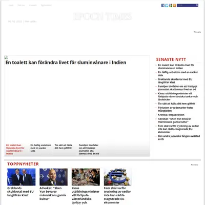 Epoch Times, epochtimes.se startsida 2015