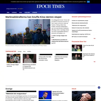 Epoch Times, epochtimes.se startsida 2016