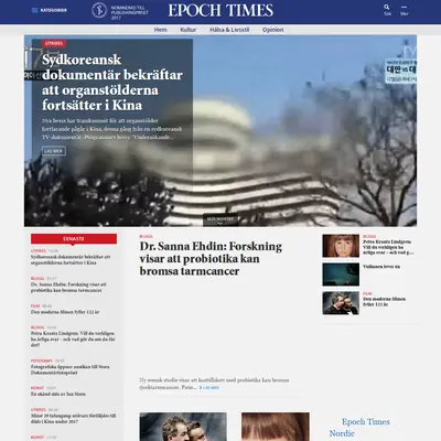 Epoch Times, epochtimes.se startsida 2018