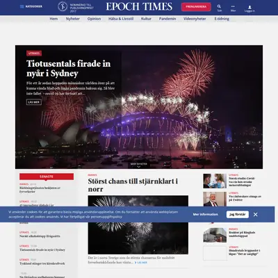 Epoch Times, epochtimes.se startsida 2022