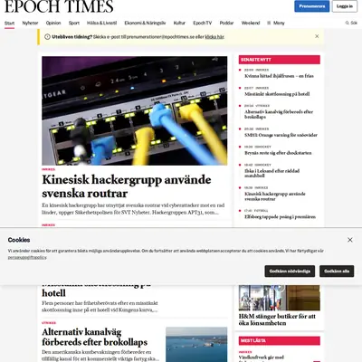 Epoch Times, epochtimes.se startsida 2024