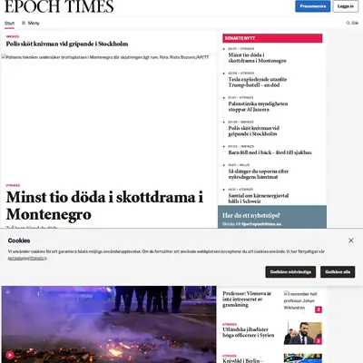 Epoch Times, epochtimes.se startsida 2025