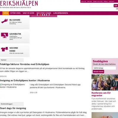 Erikshjälpen startsida 2015