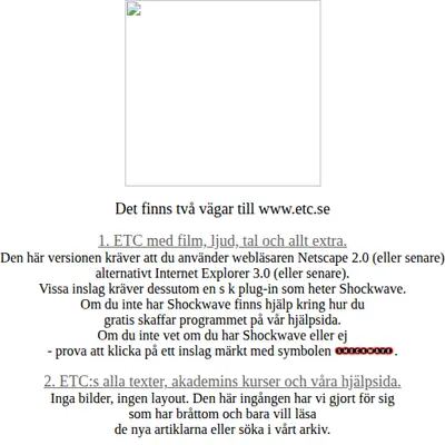 Dagens ETC startsida 1997