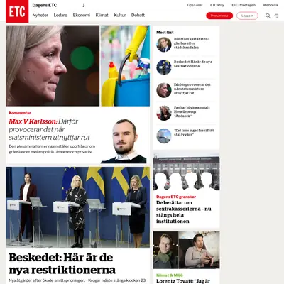 Dagens ETC startsida 2022