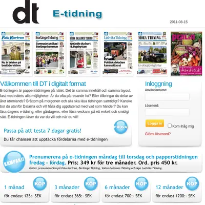 Dalarnas Tidningar startsida 2011