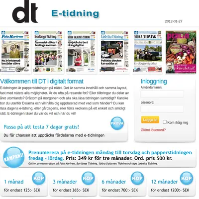 Dalarnas Tidningar startsida 2012
