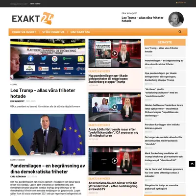 www.exakt24.se startsida 2021