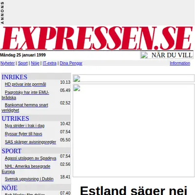 Expressen TV startsida 1999