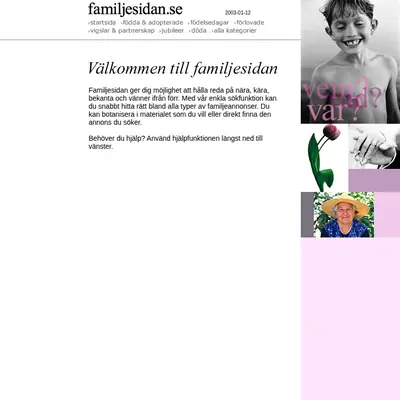 www.familjesidan.se startsida 2003