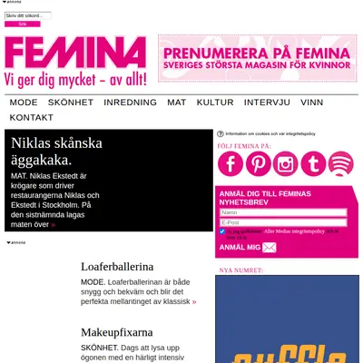 Femina Månadens Magasin startsida 2014