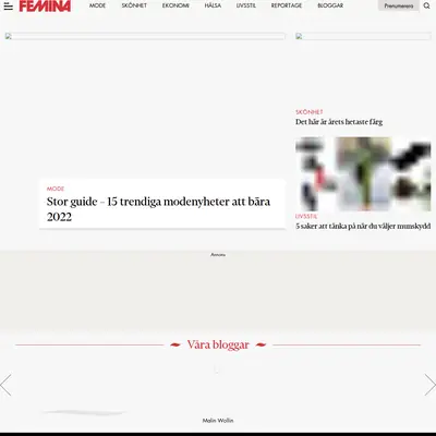 Femina Månadens Magasin startsida 2022