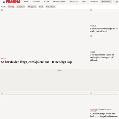 Femina Månadens Magasin startsida 2024