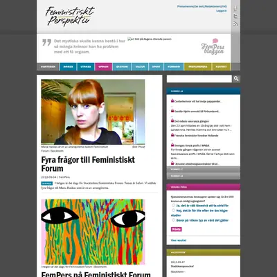 feministisktperspektiv.se startsida 2012