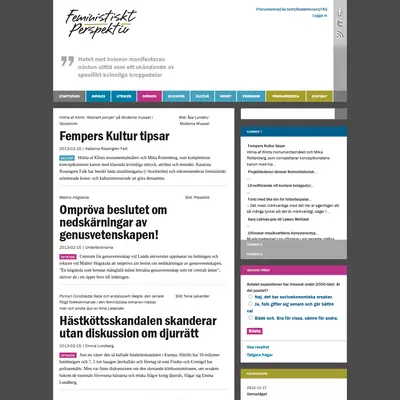 feministisktperspektiv.se startsida 2013