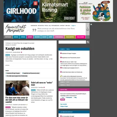 feministisktperspektiv.se startsida 2020
