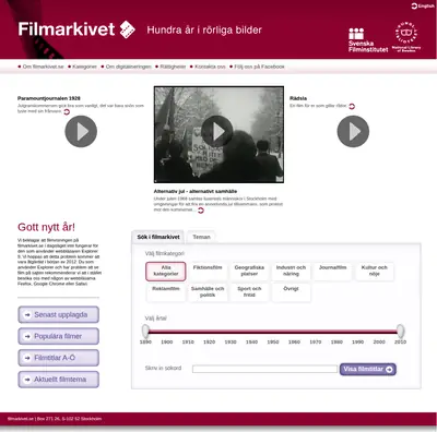 www.filmarkivet.se startsida 2012