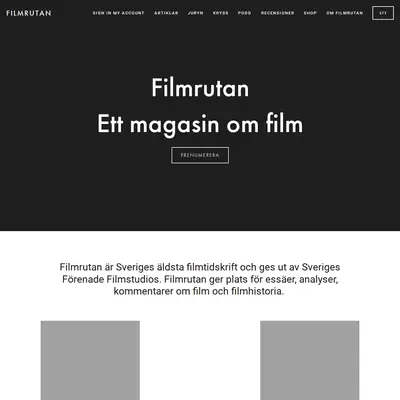 Tidskriften Filmrutan startsida 2021