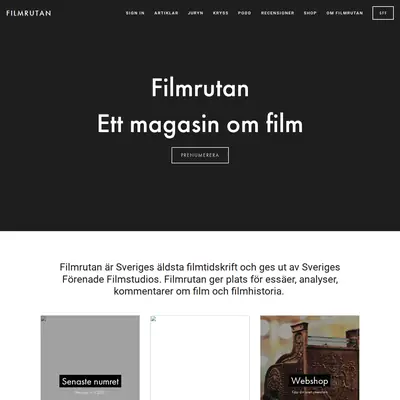 Tidskriften Filmrutan startsida 2022