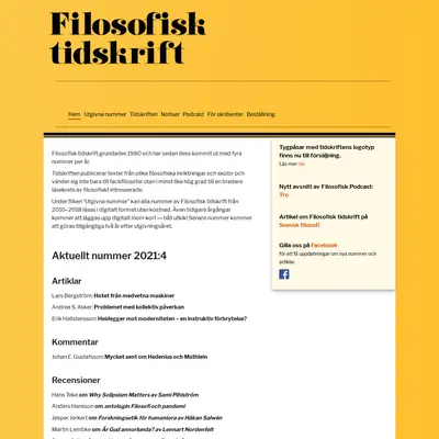 Filosofisk Tidskrift startsida 2022