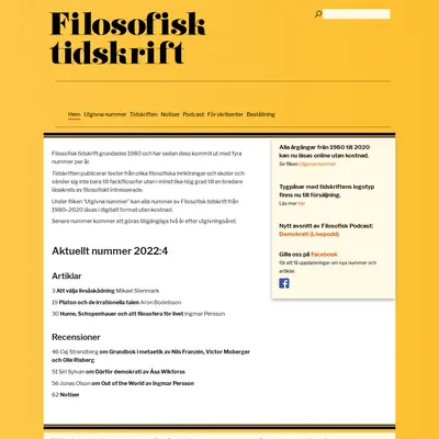 Filosofisk Tidskrift startsida 2023