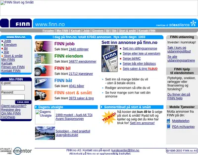 FINN startsida 2003