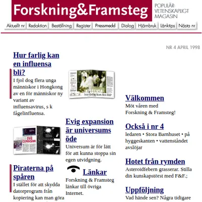 Forskning och Framsteg startsida 1998