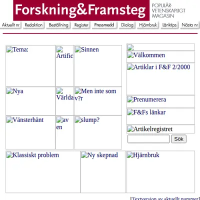 Forskning och Framsteg startsida 1999