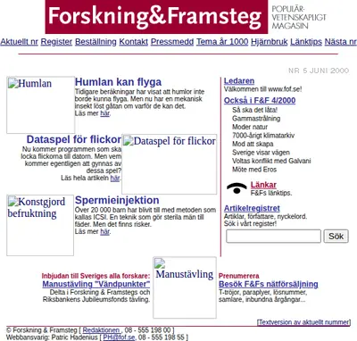 Forskning och Framsteg startsida 2000