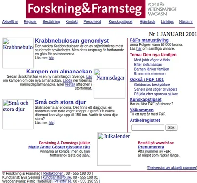 Forskning och Framsteg startsida 2001