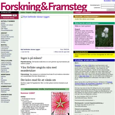Forskning och Framsteg startsida 2007