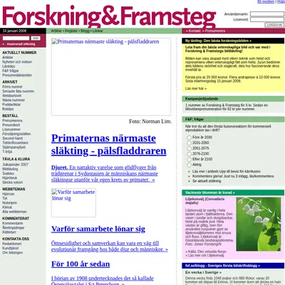 Forskning och Framsteg startsida 2008