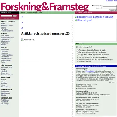 Forskning och Framsteg startsida 2009