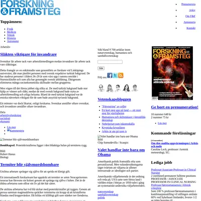 Forskning och Framsteg startsida 2012