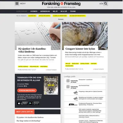 Forskning och Framsteg startsida 2018