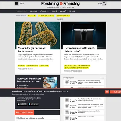 Forskning och Framsteg startsida 2019