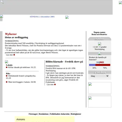 Folkbladet Norrköping startsida 2002