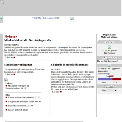 Folkbladet Norrköping startsida 2003