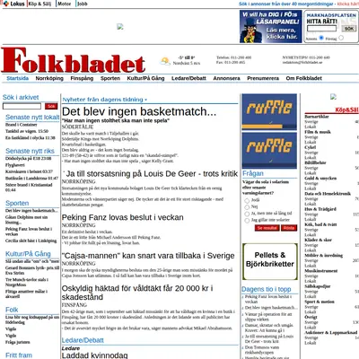 Folkbladet Norrköping startsida 2005