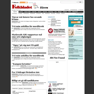 Folkbladet Norrköping startsida 2012