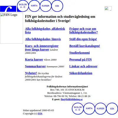 Folkhögskolan startsida 2000